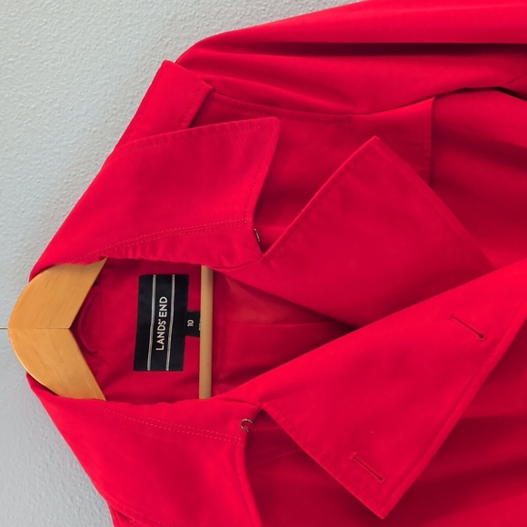 Lands' End Classic Double Breasted Women's Vibrant Red Trench Coat - Picture 2 of 8
